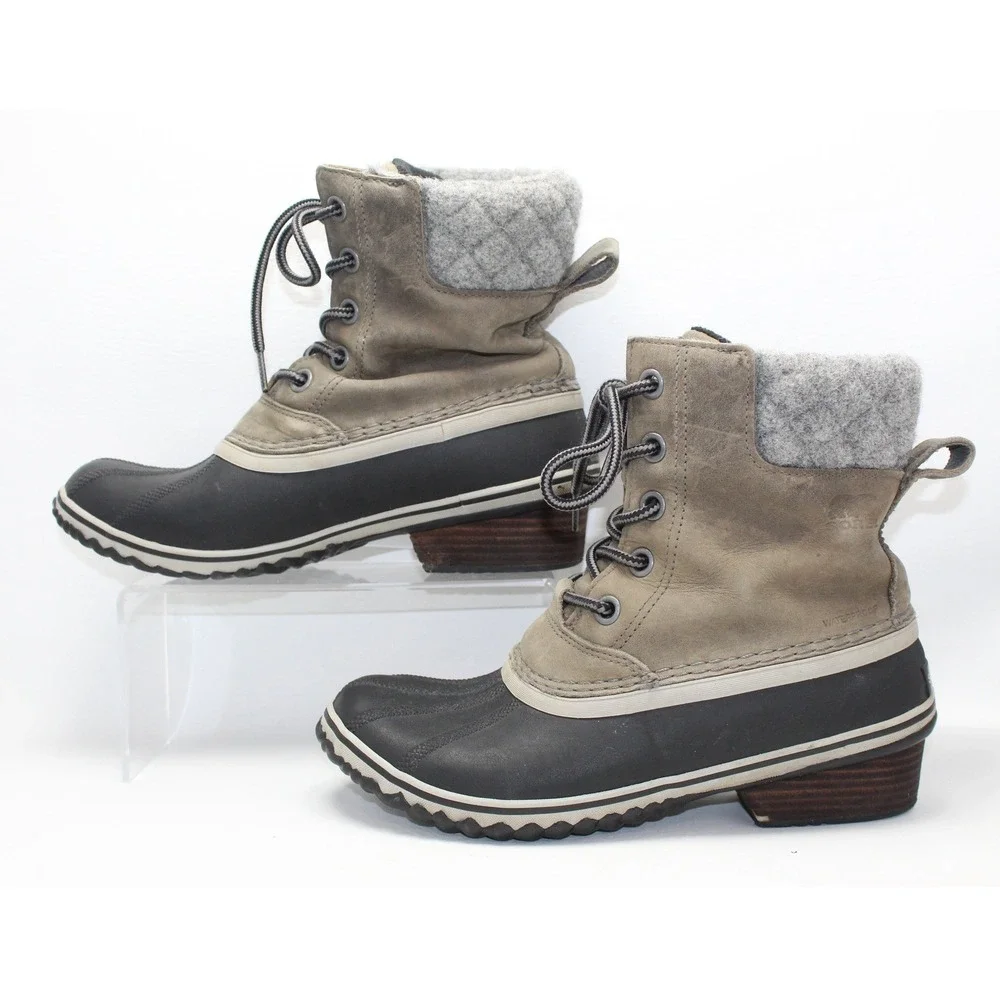 Sorel Slimpack II Lace Waterproof Duck Boots Leather Suede Gray NL2348-052 Sz 10